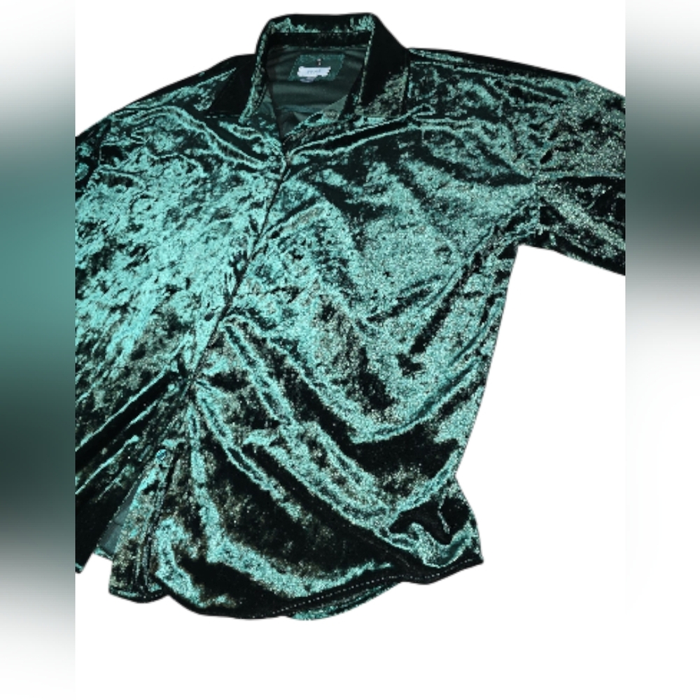 Cupio Emerald Velvet Blouse 2X Long Sleeve Festive/Workwear Button Down - Picture 2 of 10